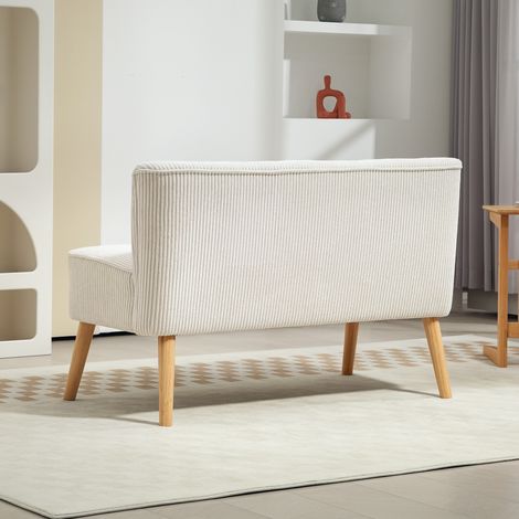 Divano 2 posti senza braccioli, effetto velluto a coste, 117 x 56,5 x 77 cm, bianco crema HAVRYA (1/5)