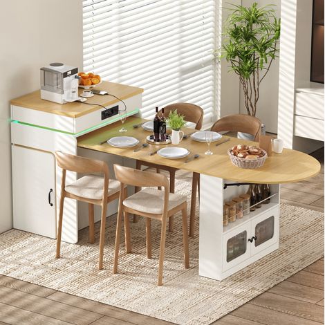 Isola cucina estensibile 55194x80x95.5 cm, LED e ricarica USB Type C, MDF e vetro bianca (1/5)