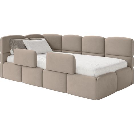 Selsey Cloudy – Kinderbett 120x200, Kopfteil links, Matratze & Bettkasten, Samt Beige