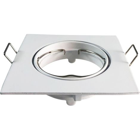 Europalamp – Support encastrable orientable carré blanc – Pour spots LED et halogènes – Diamètre de perçage 74 mm – Dimensions 82 mm x 22 mm