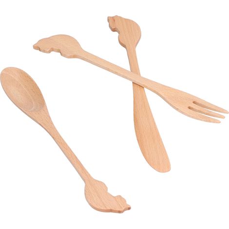 3-teiliges Holzbesteck-Set (Löffel, Gabel), wiederverwendbar, handgefertigt, tragbarer Suppenlöffel für Küche, Picknick und Hotel (1/5)