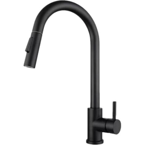 Robinet de cuisine extractible en acier inoxydable noir – pivot à 360°, base amovible et mitigeur eau chaude/froide (1/4)