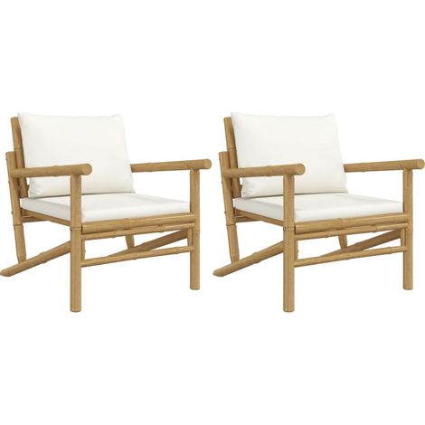 Lot de 2 Chaises de jardin,Chaise d'extérieur avec coussins blanc crème bambou CFW9108603 (1/5)