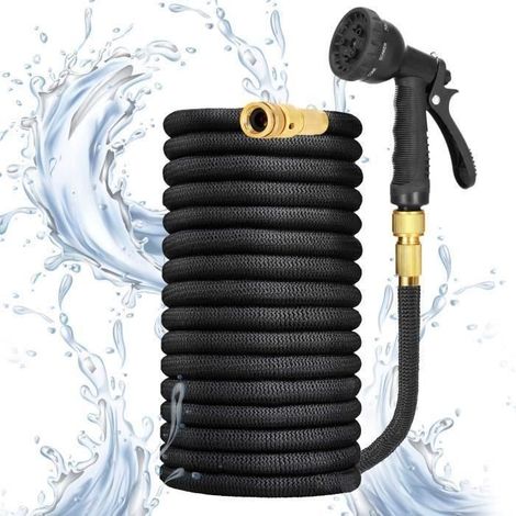 Tuyau d'arrosage extensible 30 m avec 8 buses et sac de rangement - Noir (1/4)