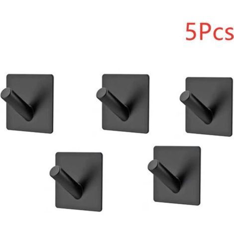 Stainless Steel Adhesive Hooks - Black - 5 Pack - Strong - Bathroom