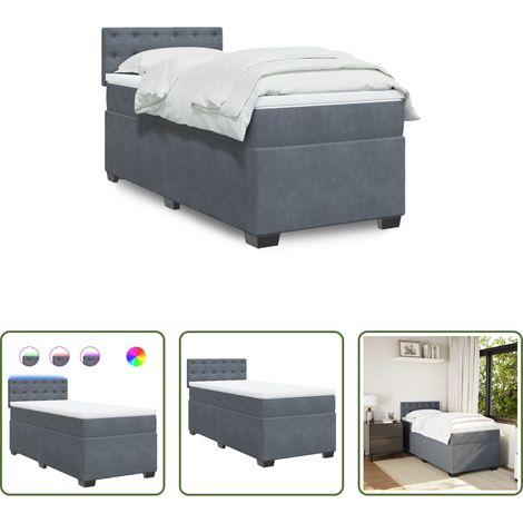 vidaXL Surmatelas - Sommier à lattes de lit et matelas Gris foncé 80x200 cm Velours (1/5)