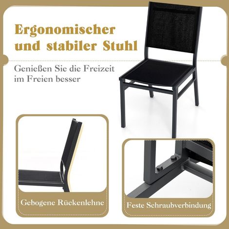 Gartenstuhl alu wetterfester terrassenstuhl mit atmungsaktivem sitz und ruckenlehne 60 x 45 x 87 cm schwarz
