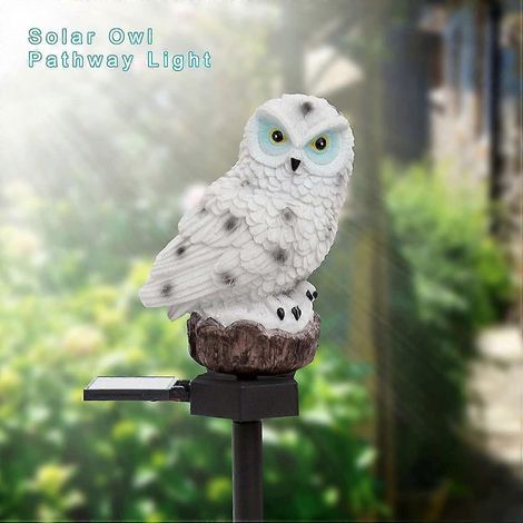 Lampe solaire d'extérieur en forme de hibou blanc, sculpture décorative en résine pour jardin, pelouse, cour, terrasse, allée - Figurine multifonctionnelle pour éclairage et décoration de jardin (1/4)