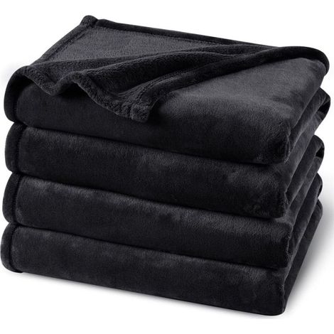 Couverture Polaire Flanelle en Microfibre, Jeté de Canapé 150x200 Gris Clair, Couverture lit Jete de Canape 2 Personnes, Plaid Fourrure Grand Chaud et Doux en Peluche, (Noir) (1/5)