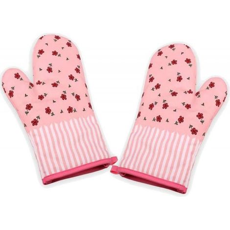 Gants de four, gants de manique, gants de cuisson, gants de four, maniques, gants de four, 1 paire (fleur rose) (1/4)