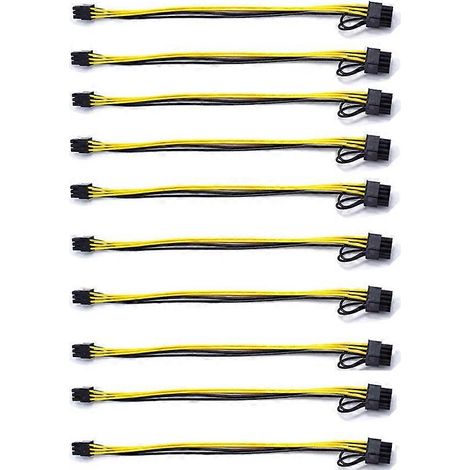 Lot de 10 câbles adaptateurs PCIe 6 broches mâle vers 8 broches (6+2) mâle, rallonge PCI Express de 31,75 cm (12,5 pouces). (1/5)