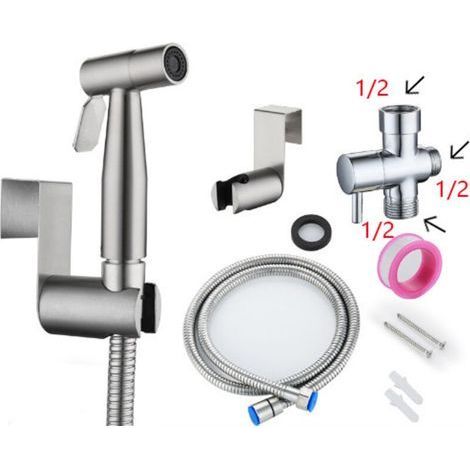 Handbrause für Bidetgeräte, Sprühset aus gebürstetem Nickel-Edelstahl, Badreiniger für Stoffwindeln, tragbare rostfreie Duschdüse (G1/2) (1/5)