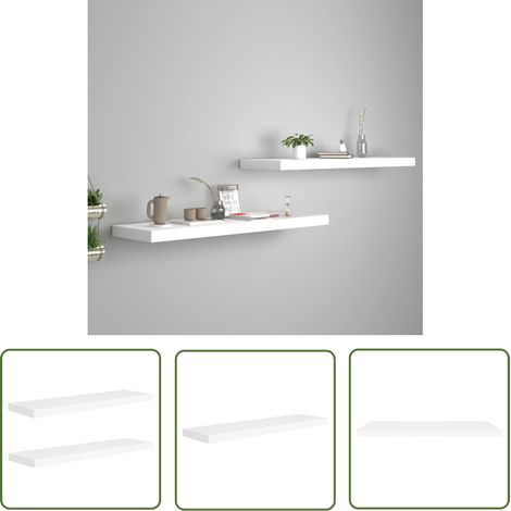 The Living Store Schweberegale 2 Stk. Weiß 90x23,5x3,8 cm MDF - Schweberegale - Wandregale - Regal Weiß - Waben-MDF - Metallregal (1/5)