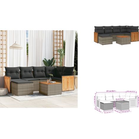 7-tlg. Garten-Sofagarnitur mit Kissen Grau Poly Rattan - Gartenmöbel - Gartensorte - Lounge Set - Rattan Möbel - Outdoor Furniture (1/3)