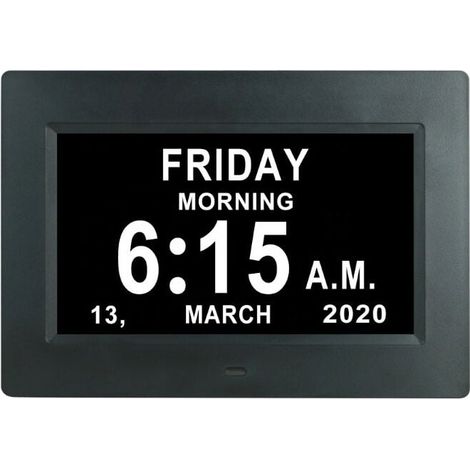 Daumen LCD Digitaluhr Kalender mit Datum, Tag und Uhrzeit, Nicht-Abgekürzte Uhr, Automatische Helligkeitsanpassung, 8 Sprachen HD-Display, Erinnerung für Alzheimer, Senioren und Kinder