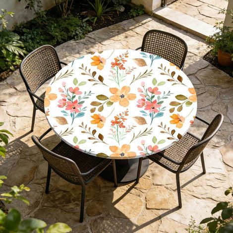 Tischdecke Rund 90cm Abwaschbar mit Gummizug für Garten & Küche