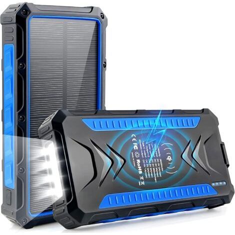 Batterie Externe Solaire 36000mAh - Chargeur Solaire Qi sans Fil, 2 Ports USB et 1 Port Type-C Charge Rapide, Étanche IP66 pour Alimentation d'Urgence et Camping (1/5)