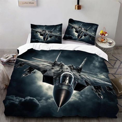 Bettwäsche 135x200cm 3D Motiv Kampfjet Mikrofaser 3-teilig