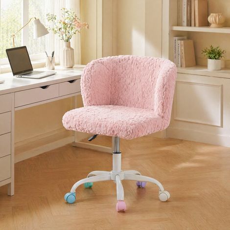 Schreibtischstuhl drehbar höhenverstellbar Kunstfell Pink OKMYHOME (1/5)