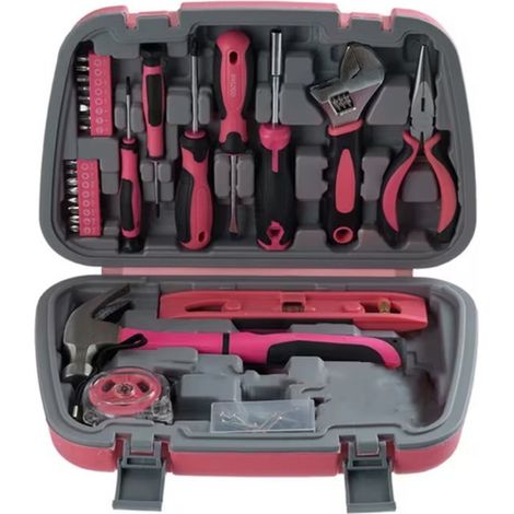 Pink Household Repair Tool Kit with Storage Toolbox, General-Purpose Screwdriver & Plier Set, DIY Hand Tools for Furniture, Auto Repair, Perfect Gift for Women (1/5)