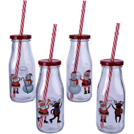 Bottiglia vetro con cannuccia Natale
