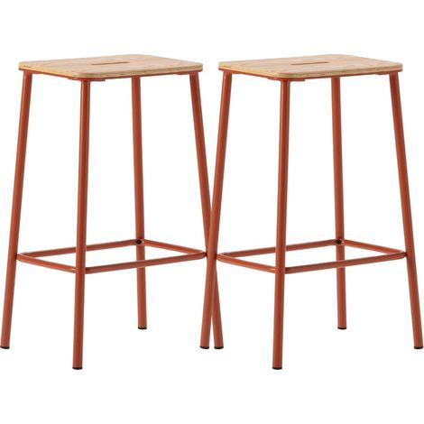 Lot de 2 tabourets de bar H65cm en bois naturel pied en métal brique - BAHIA (1/5)