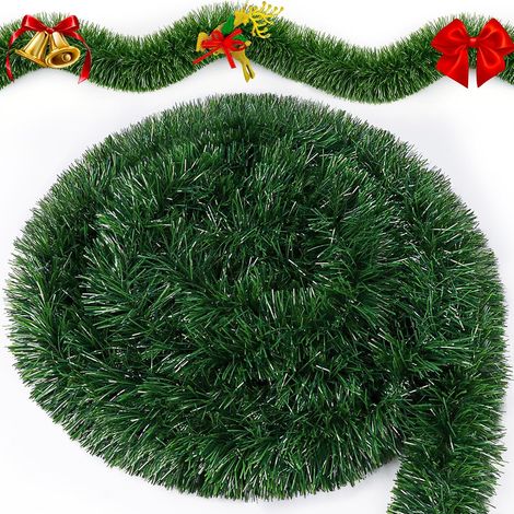 Guirnalda de abeto artificial de 15 m, verde, para uso interior y exterior, escaleras, dormitorios, paredes, chimeneas, decoración festiva. (1/4)