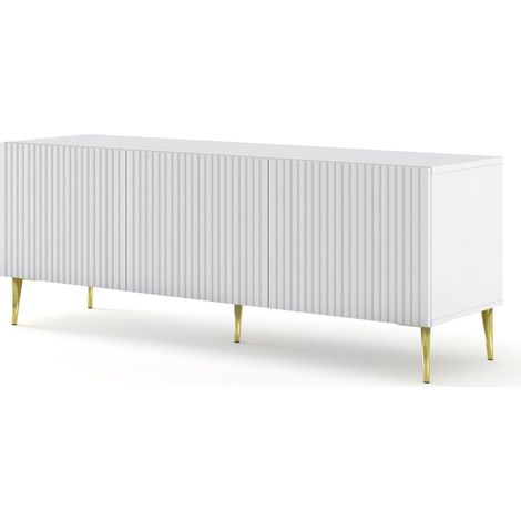 MOBILE RAVENNA B PORTA TV IN MDF RIVESTITO IN FOGLIO 3D 150 BIANCO OPACO GAMBE ORO