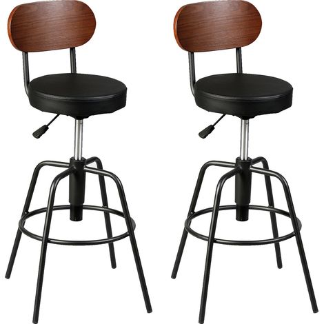 Lot de 2 chaises de bar industrielles 45,5x41x93/105 cm noir et marron (1/2)