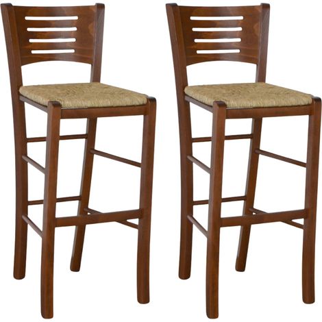 Sgabelli bar alti verona in legno noce scuro h 73 con seduta in paglia x 2