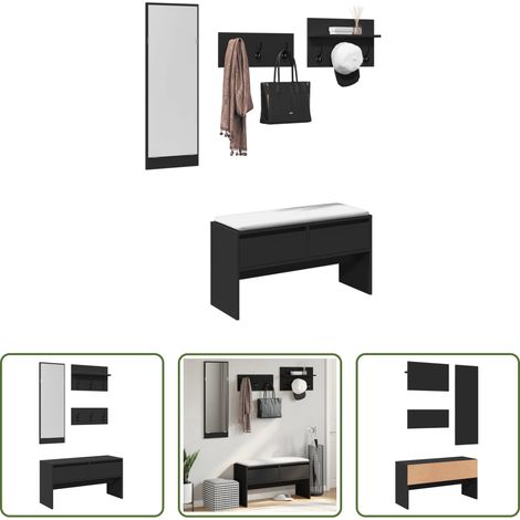 Rangement d'entrée - Ensemble de meubles de couloir 4 pcs noir bois d'ingénierie (1/5)