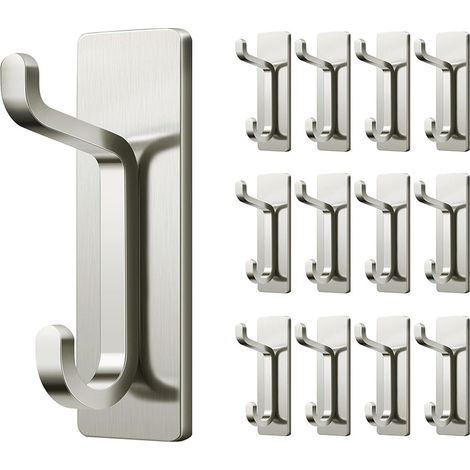 12 ganci parete adesivi robusti per asciugamani borse accappatoi zaini giacche vestiti bagno dormitorio armadio cucina, argento