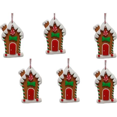 Set di 6 Appendini per Albero di Natale decorazioni Casetta Biscotto Candy h10 rosso addobbi decorazioni (1/3)