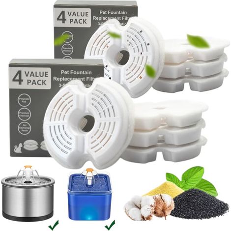 Filtre pour fontaine à eau potable, lot de 8 filtres à charbon actif en coton de remplacement (1/5)