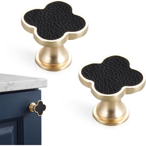 2 Pièces Boutons Meuble Trèfle, Poignées Simili Cuir Vintage, pour Commode, Armoire et Tiroir, avec Vis (1/5)