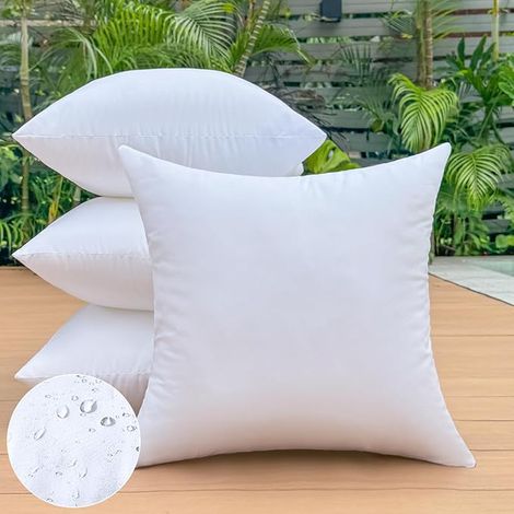 Set of 4 Outdoor Cushions 55 x 55 cm Square Waterproof Cushion Padding for Garden Living Room Patio and Sofa Soft Decorative Filling for Outdoor and Indoor Large White (1/5)