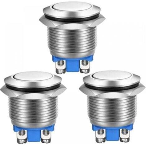 [NIEMALS VERWENDET] Stück Momenttaster, Edelstahl-Schraubklemmen, wasserdicht, 19 mm, 2 A, 12 V/24 V/125 V/250 V (Flachkopf)