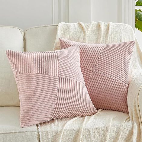 2Pcs Taie d'oreiller de canapé 45x45cm, rose velours côtelé, housse de coussin décorative, housse de coussin pour canapé de chambre, doux (1/5)