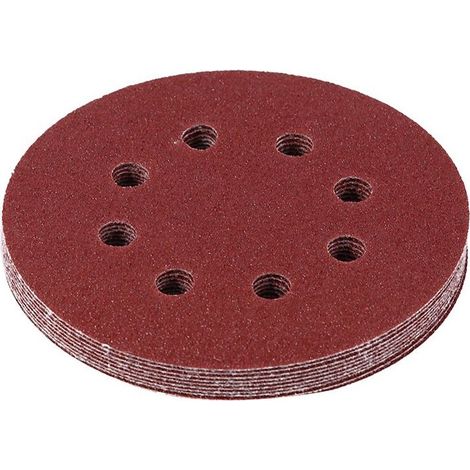 Lot 10 disques ponçage 125mm – 80 – rouge – 8 trous – papier verre – tampon polissage (1/4)