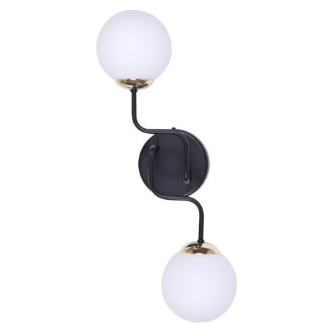 Applique murale 2 globes blancs noir laiton Kaja K-4707