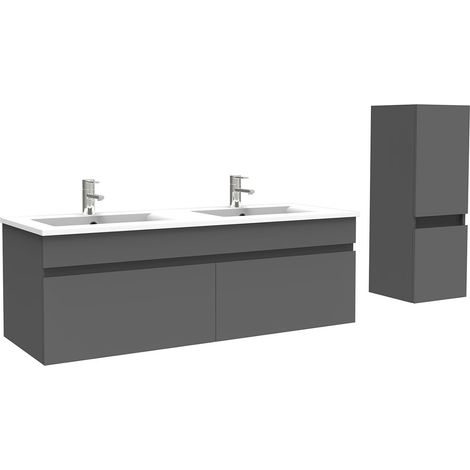 Biubiubath Ensemble de meuble Salle de Bain 120cm Anthracite avec colonne et vasque ceramique (1/5)