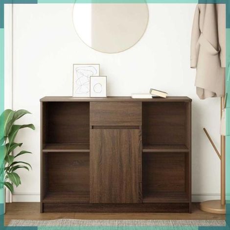 861568 Buffet avec tiroir chêne brun 101x35x76 cm bois d'ingénierie (1/5)