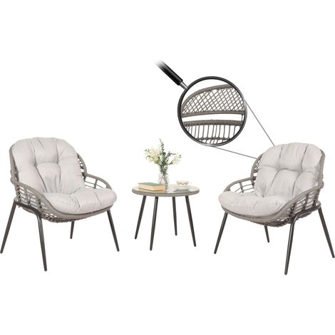 Poly-Rattan Ensemble Balcon Set Garniture de Jardin Chaise Table d'appoint - Gris, Rembourrage Gris Clair (1/5)