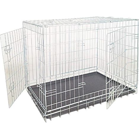 Trasportino box zincato con due porte e fondo in ABS per cani e gatti: 78 x 55 x 62 cm