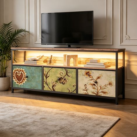 Kommode mit 3 Schubladen aus Stoff, regulierbare LED-Beleuchtung, Sideboard, Aufbewahrungsmöbel mit Metallrahmen, TV-Halterung für Schlafzimmer, Wohnzimmer