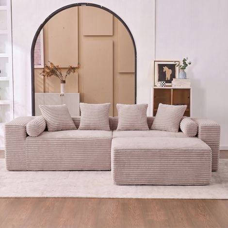 Modulares Ecksofa 266x110x60 cm aus beigem Chenille, montagefrei – MEUBLIV (1/5)