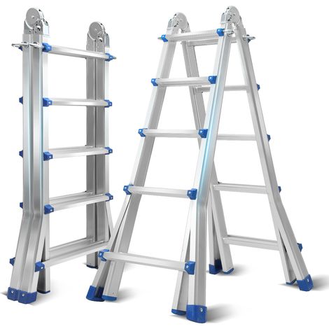 SWANEW Scala telescopica 4x5 marchi argentato + multifunzionale,Compatto e portatile con sistema di chiusura morbida Scala telescopica Max. carico massimo 150 kg (1/5)