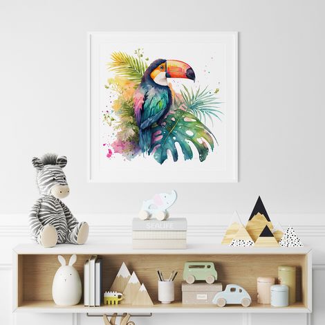 Poster / Affiche carrée Enfants - Toucan coloré - 50x50 cm (1/3)