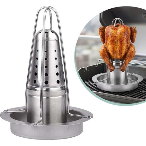 1 Support pour poulet, Acier inoxydable, Récipient à arômes, Bac récupérateur de graisse, Pour barbecue et four (1/5)