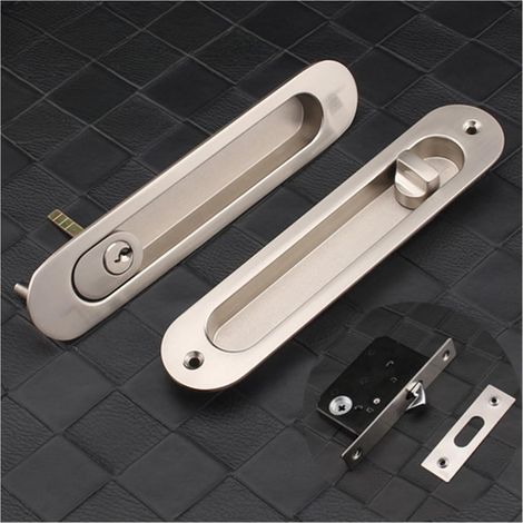 Kit de quincaillerie pour porte de grange Serrure de sécurité for porte coulissante, serrure de sécurité, armoire de porte de grange, quincaillerie intégrée, poignée de porte en bois, porte intérieure (1/5)